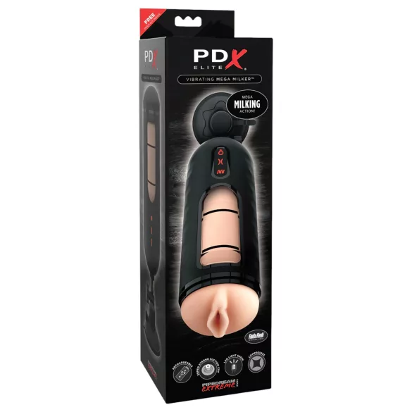 PDX Elite Mega Milker - vibrerande, penis­mjölkande konstgjord vagina (svart)