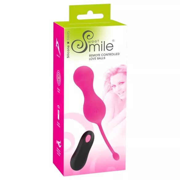 SMILE - vibrerande knipkulor med fjärrkontroll - uppladdningsbar - rosa