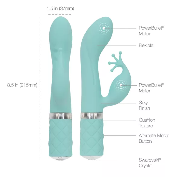 Pillow Talk Kinky - uppladdningsbar G-punktsvibrator med 2 motorer (turkos)