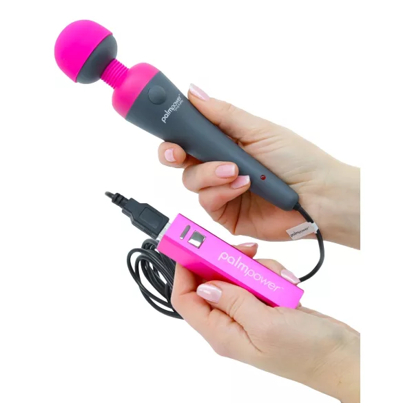PalmPower - massagewand vibrator med powerbank - silikon rosa/grå