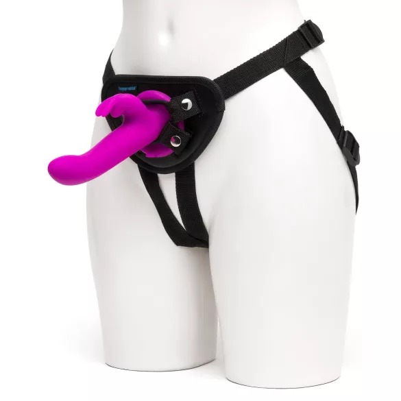 Happyrabbit Strap-On - kaninformad, klitoriskontakt vibrerande strap-on (lila)