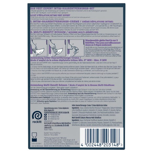 Veet - intim hårborttagningskräm och återfuktande mousse för kvinnor (2×50 ml)