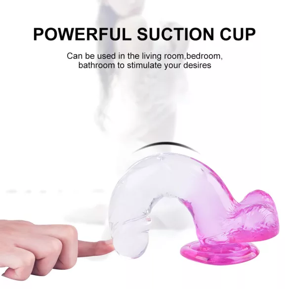 Sunfo - dildo med sugkopp och pung - 22cm - transparent lila
