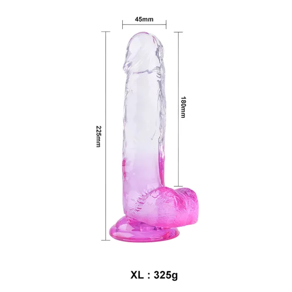 Sunfo - dildo med sugkopp och pung - 22cm - transparent lila