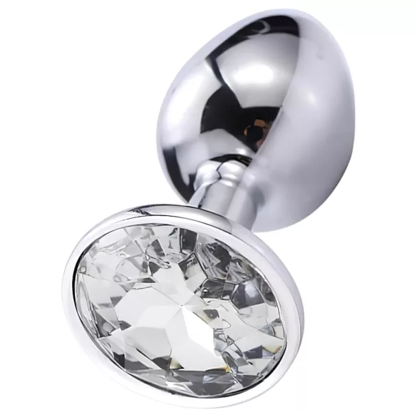 Sunfo - metall analplugg med vit sten - silver