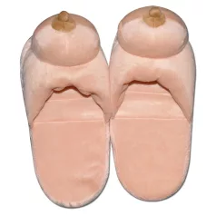 Plysch tofflor - bröstform - beige