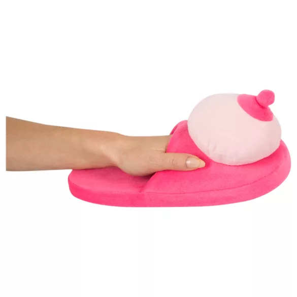 Plysch tofflor - bröstform - rosa