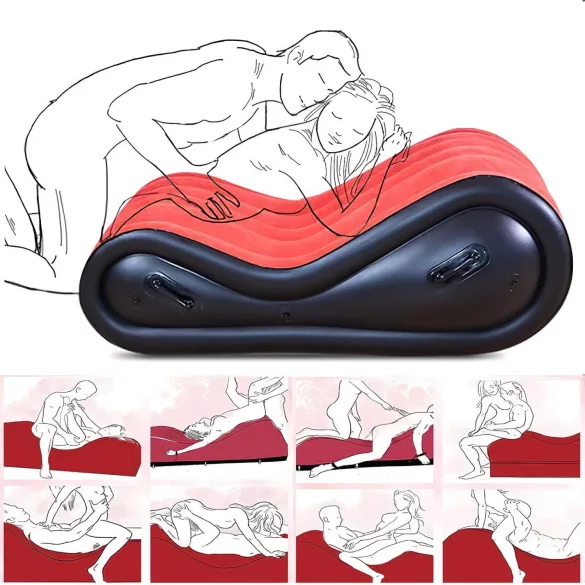 Magic Pillow - Uppblåsbar BDSM möbel - med handfängsel - stor röd