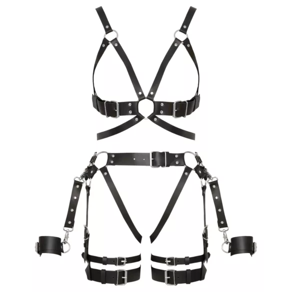 ZADO - flerdelat läderharness-set med manschett - svart