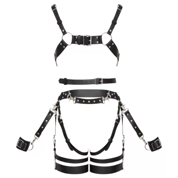 ZADO - flerdelat läderharness-set med manschett - svart