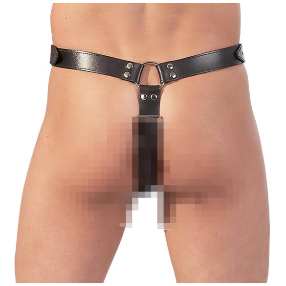 ZADO - läderstring med dildo och 3 penisringar - L/XL