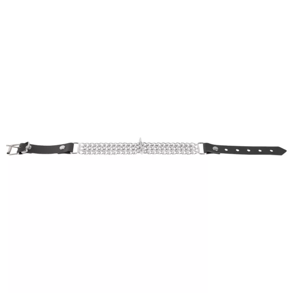 ZADO - läderhalsband med kedja för bondagelek (svart)