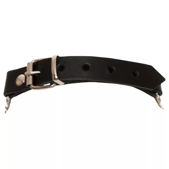 ZADO - läderhalsband med kedja för bondagelek (svart)