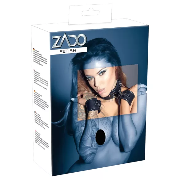 ZADO - läderhalsband med handbojor - svart