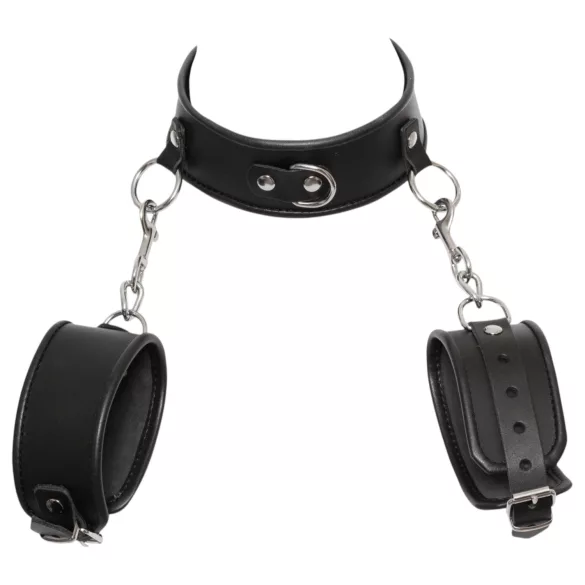 ZADO - läderhalsband med handbojor - svart