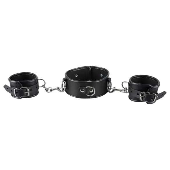 ZADO - läderhalsband med handbojor - svart