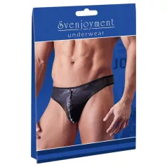   Svenjoyment - herrtanga med blixtlås och strass - svart - glänsande