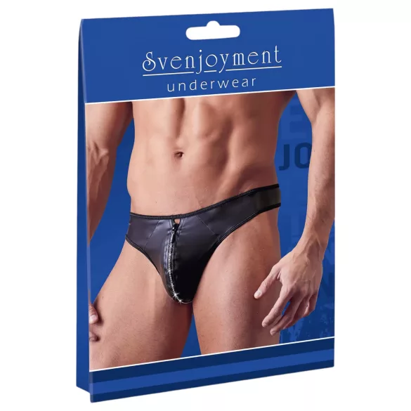Svenjoyment - herrtanga med blixtlås och strass - svart - glänsande - L