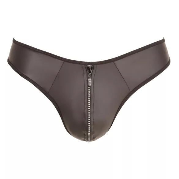 Svenjoyment - herrtanga med blixtlås och strass - svart - glänsande - 2XL