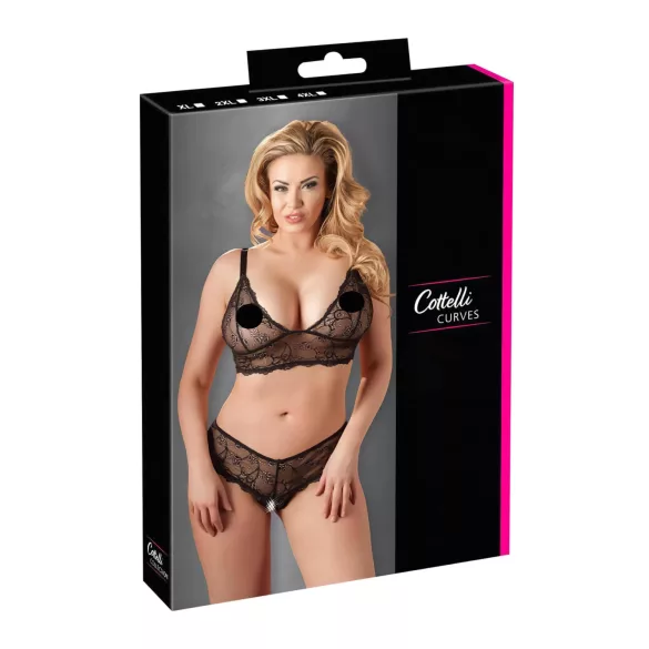 Cottelli Plus Size - bh set med spets - svart - XXL
