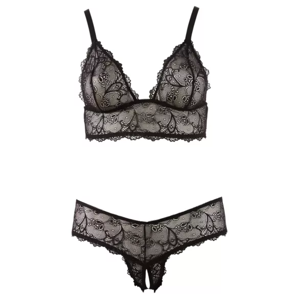 Cottelli Plus Size - bh set med spets - svart - XXL