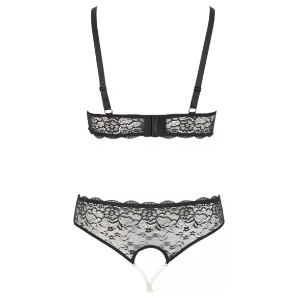 Cottelli Plus Size - bh set med pärlor - svart - XL