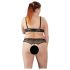 Cottelli Plus Size - pärldekorerad BH-set (svart) - 2XL
