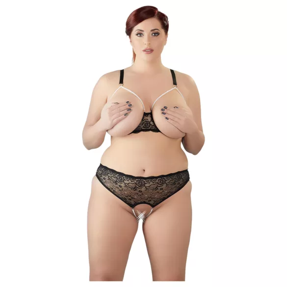 Cottelli Plus Size - bh set med pärlor - svart - 4XL