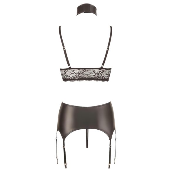 Cottelli Bondage - spets underklädesset 4 delar - glänsande svart