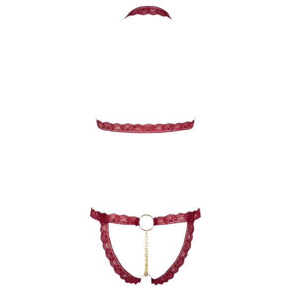 Cottelli - bh-set med metallringar - öppen bh - röd - M/L