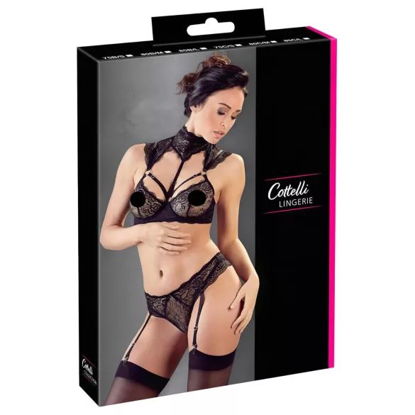 Cottelli - krage och spets-bh set (svart) - 75C/S