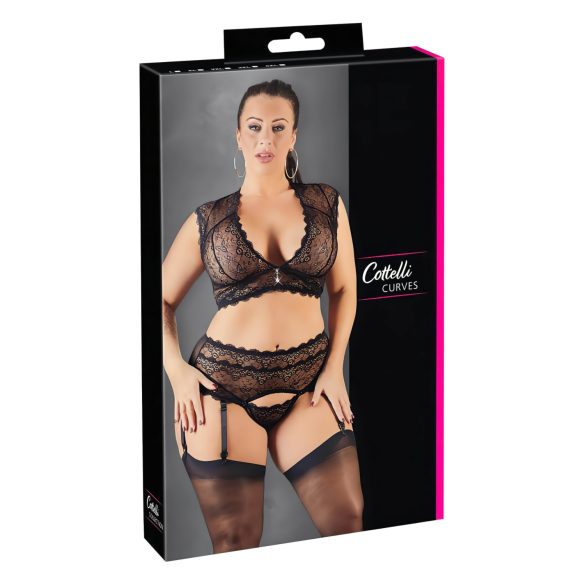 Cottelli Plus Size - strass och spetsunderkläder (svart) - XL