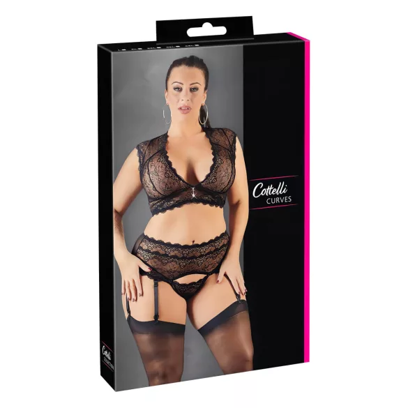 Cottelli Plus Size - underklädesset i spets med strasstenar (svart) - 2XL