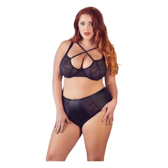 Cottelli Plus Size - Korslagd bh och trosa (svart) - 85E/L