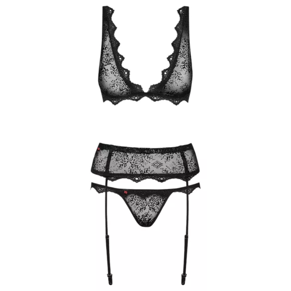 Obsessive - underklädesset - broderidetaljer - svart - L/XL