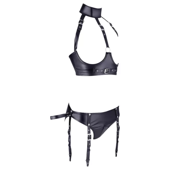 Cottelli Bondage - bh-set med handbojor - glänsande material - svart