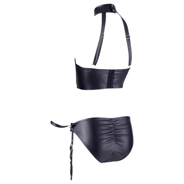 Cottelli Bondage - bh-set med handbojor - glänsande material - svart - L