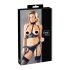 Cottelli Bondage - Glänsande set med bygel-BH och handbojor (svart) - XL