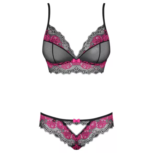 Obsessive Tulia - spetsunderklädesset (svart-rosa)
