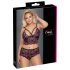Cottelli Plus Size - blommigt bh-set (svart/lila)