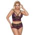 Cottelli Plus Size - blommigt bh-set (svart/lila)
