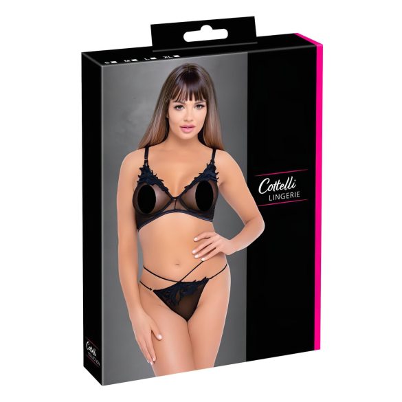 Cottelli - Transparent spets-bh set (svart) - L