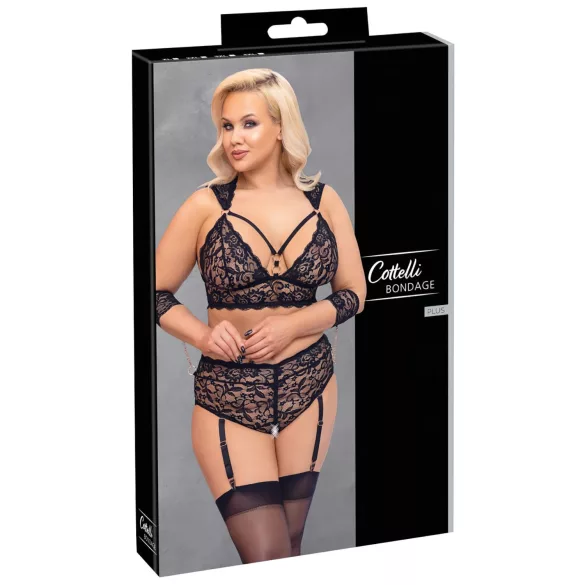 Cottelli Bondage Plus Size - spets bh-set (svart)