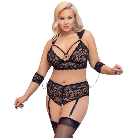 Cottelli Bondage Plus Size - spets bh-set (svart) - 3XL