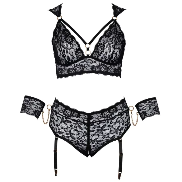 Cottelli Bondage Plus Size - spets bh-set (svart) - 4XL