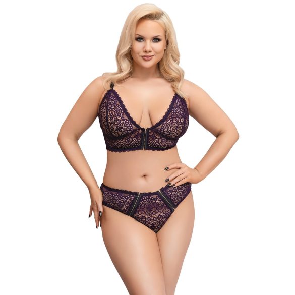 Cottelli Plus Size - transparent mönstrad BH-set (lila)