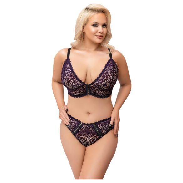 Cottelli Plus Size - transparent mönstrad BH-set (lila)