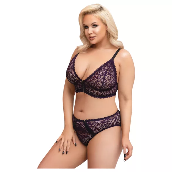 Cottelli Plus Size - transparent mönstrad BH-set (lila)