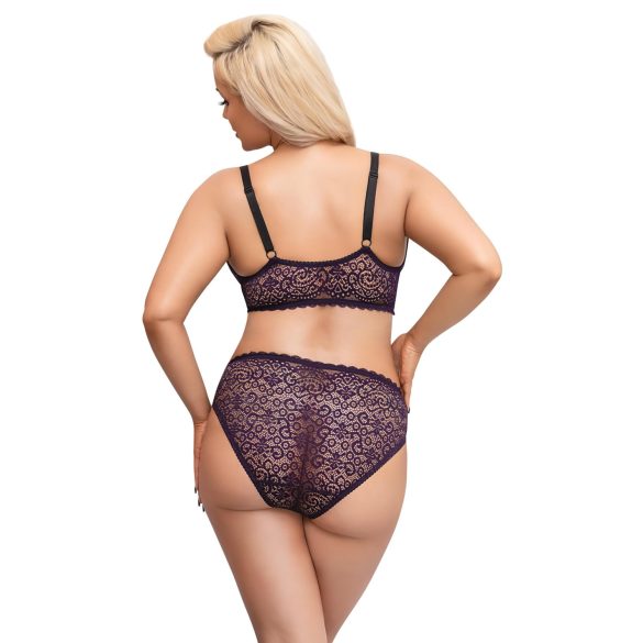 Cottelli Plus Size - transparent mönstrad BH-set (lila)