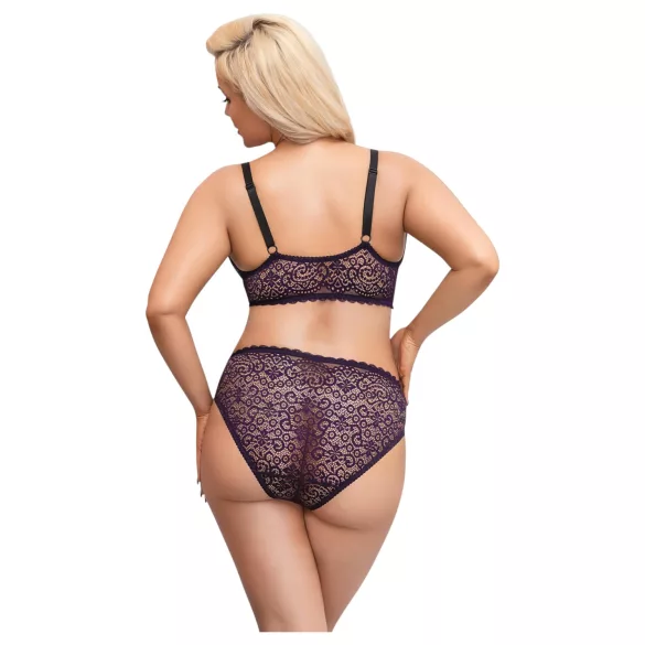Cottelli Plus Size - transparent mönstrad BH-set (lila)